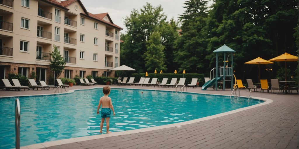 Family enjoying luxury hotel amenities by the pool.