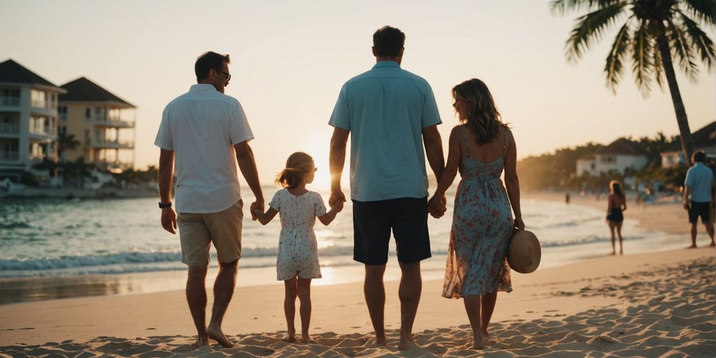 Family having fun at a beach resort